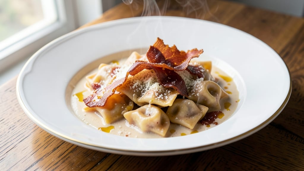 Bacon Carbonara Ravioli Sauce Recipe: Crispy Pancetta Crunch in Creamy Egg Yolk Base