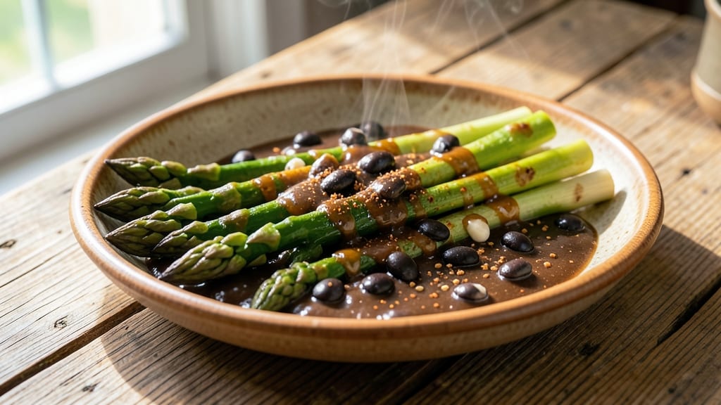Asparagus with Black Bean Sauce Recipe: Charred Greens and Smoky Bean Velvety Magic