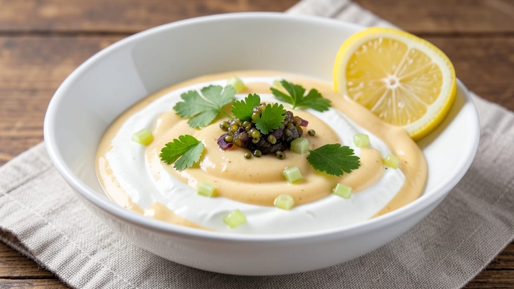 Amazing Tartar Sauce Recipe: Crispy Celery Crown Over Creamy Yogurt Base